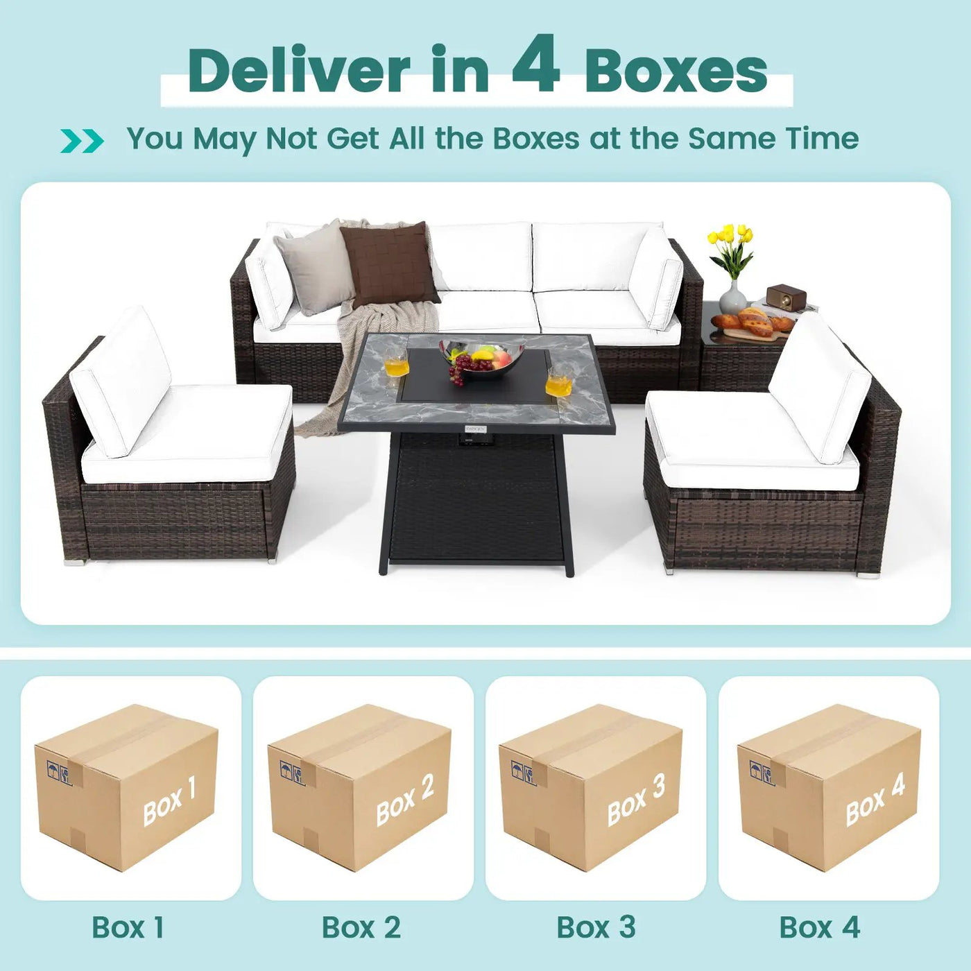 7 Pieces Patio Furniture Set with 35 Inches 50000 BTU Propane Gas Fire Pit Table and Waterproof Cover for Firpit by DirectDeals