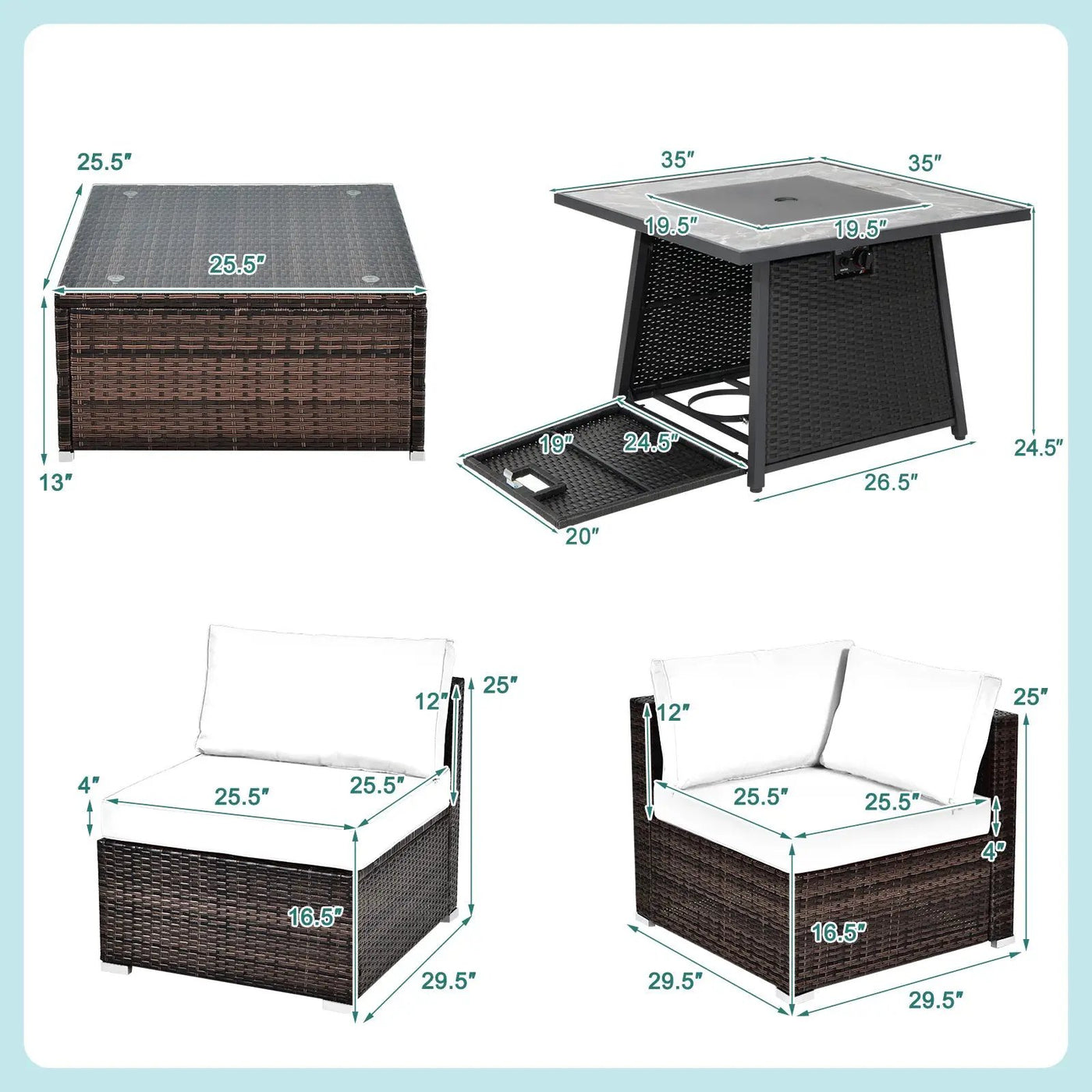 7 Pieces Patio Furniture Set with 35 Inches 50000 BTU Propane Gas Fire Pit Table and Waterproof Cover for Firpit by DirectDeals