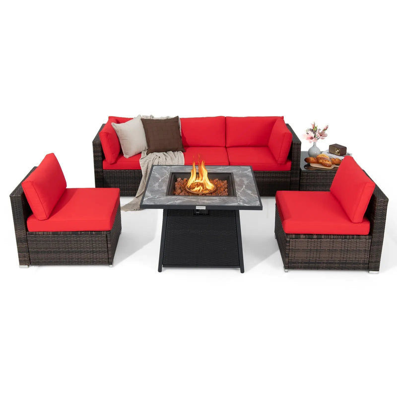 7 Pieces Patio Furniture Set with 35 Inches 50000 BTU Propane Gas Fire Pit Table and Waterproof Cover for Firpit by DirectDeals
