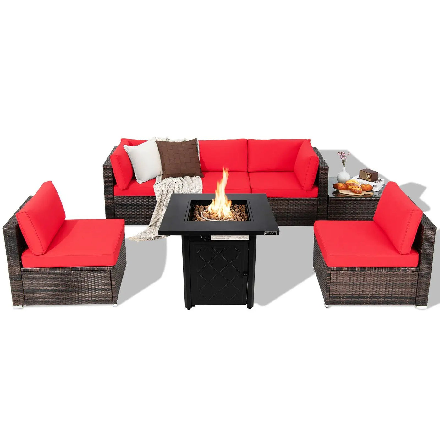 7 Pieces Patio Furniture Set with 28 Inches 50000 BTU Propane Gas Fire Pit Table by DirectDeals