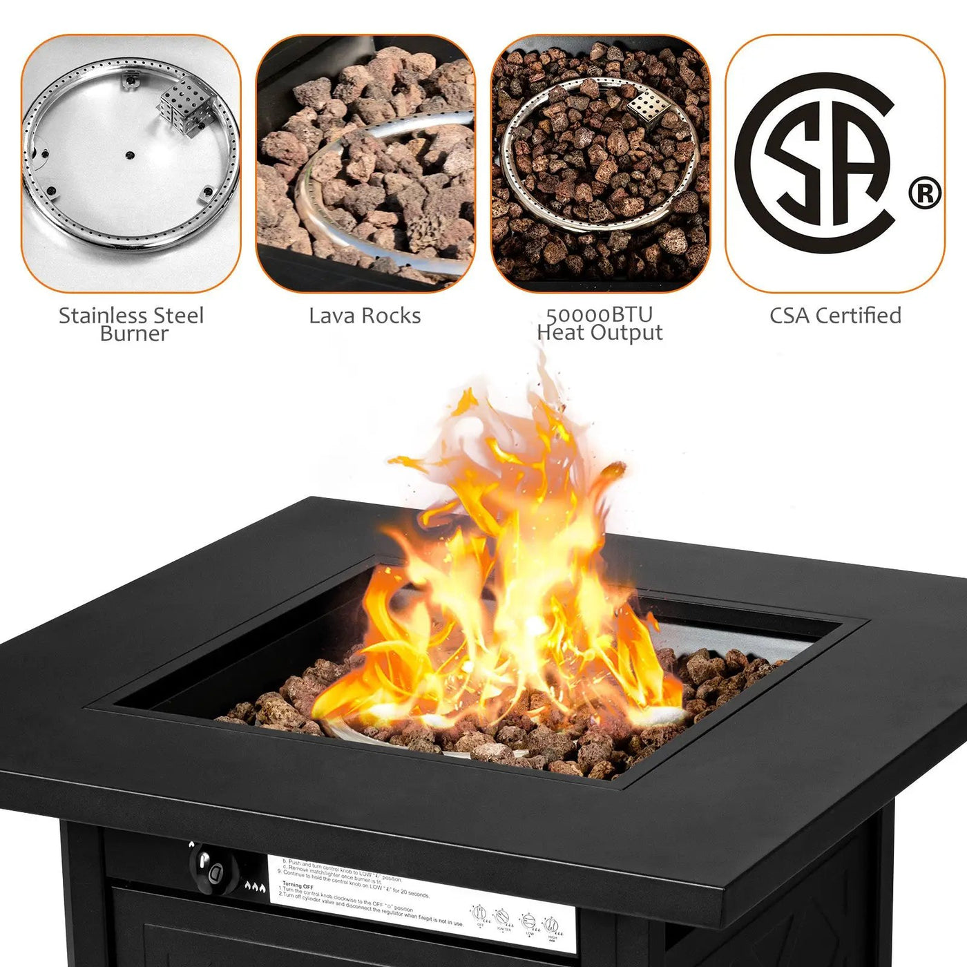 7 Pieces Patio Furniture Set with 28 Inches 50000 BTU Propane Gas Fire Pit Table by DirectDeals