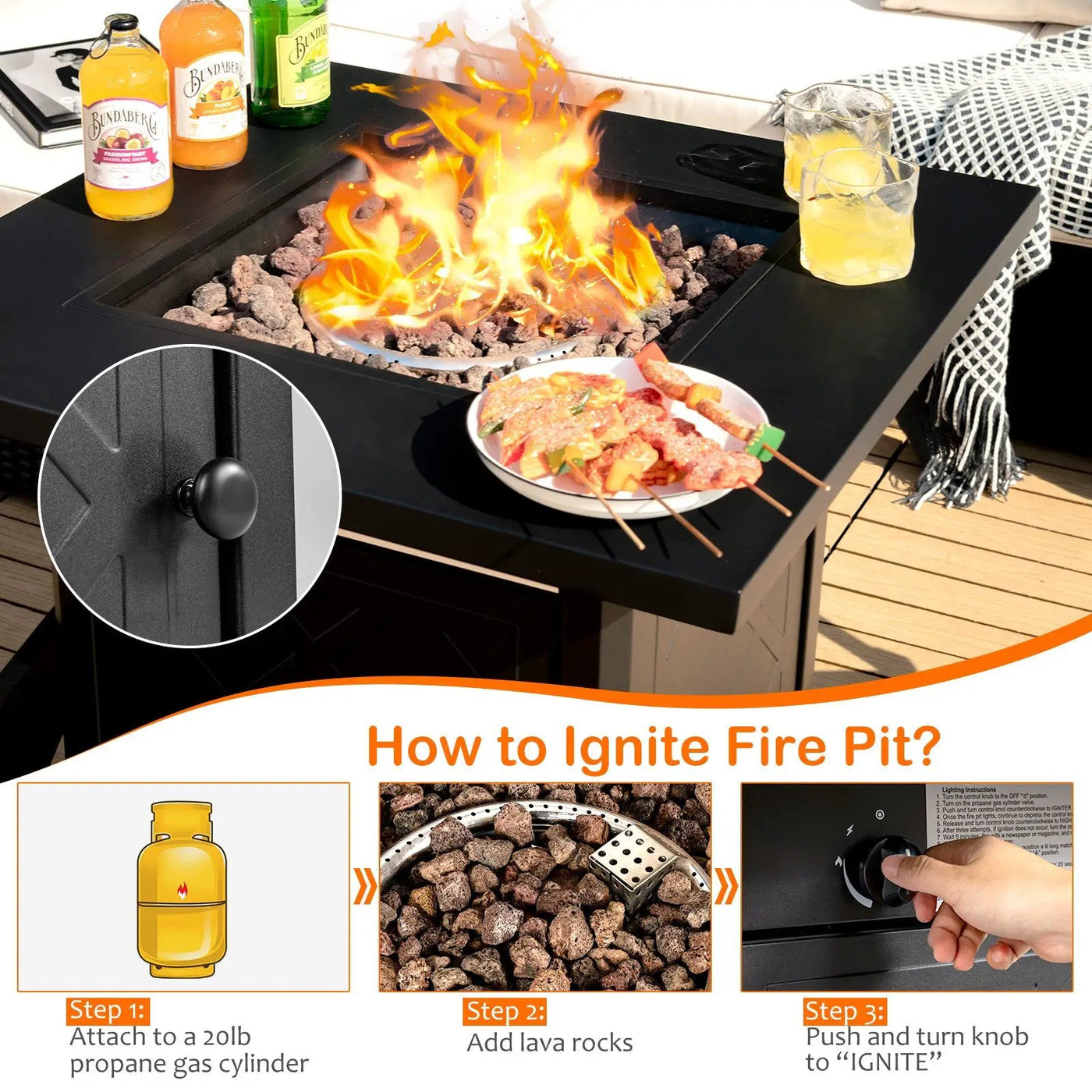 7 Pieces Patio Furniture Set with 28 Inches 50000 BTU Propane Gas Fire Pit Table by DirectDeals