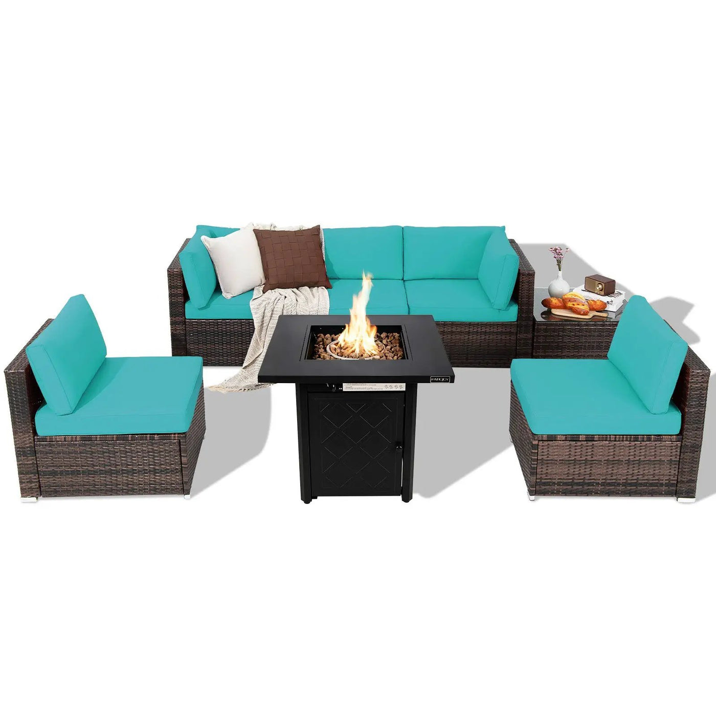 7 Pieces Patio Furniture Set with 28 Inches 50000 BTU Propane Gas Fire Pit Table by DirectDeals