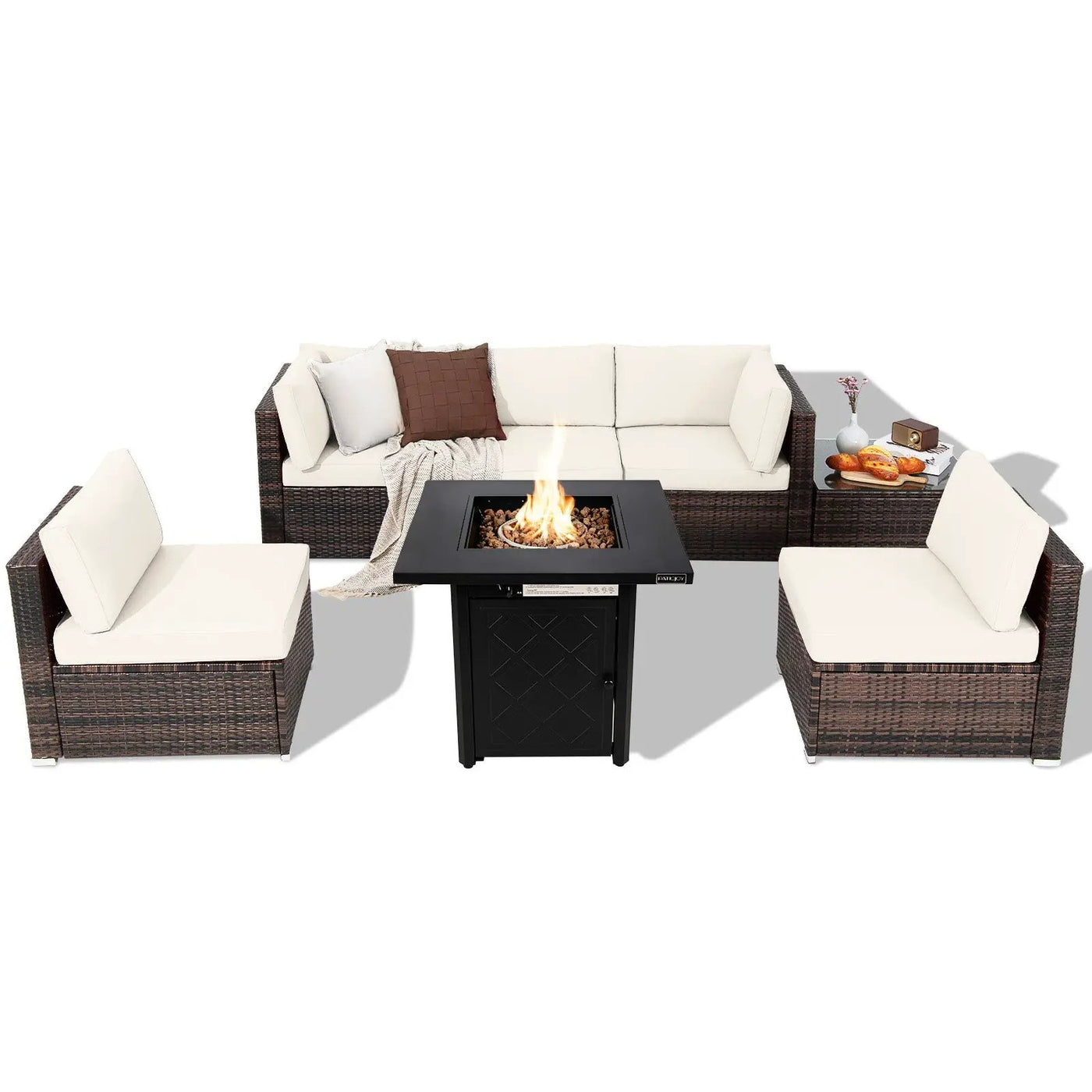 7 Pieces Patio Furniture Set with 28 Inches 50000 BTU Propane Gas Fire Pit Table by DirectDeals