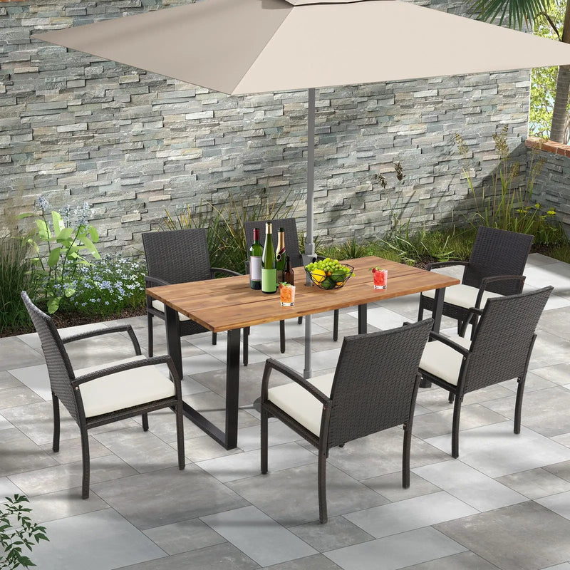 7 Pieces Patio Rattan Dining Set with Umbrella Hole-L by DirectDeals