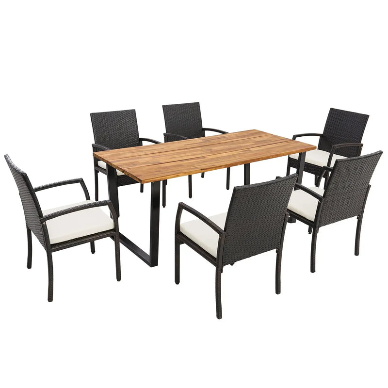 7 Pieces Patio Rattan Dining Set with Umbrella Hole-L by DirectDeals