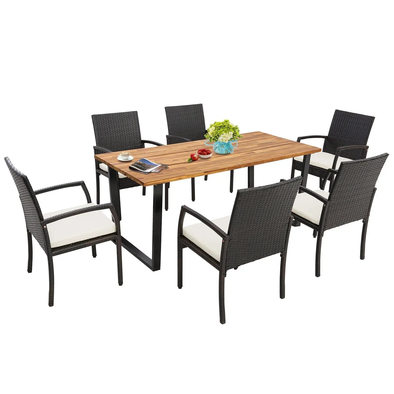 7 Pieces Patio Rattan Dining Set with Umbrella Hole-L by DirectDeals