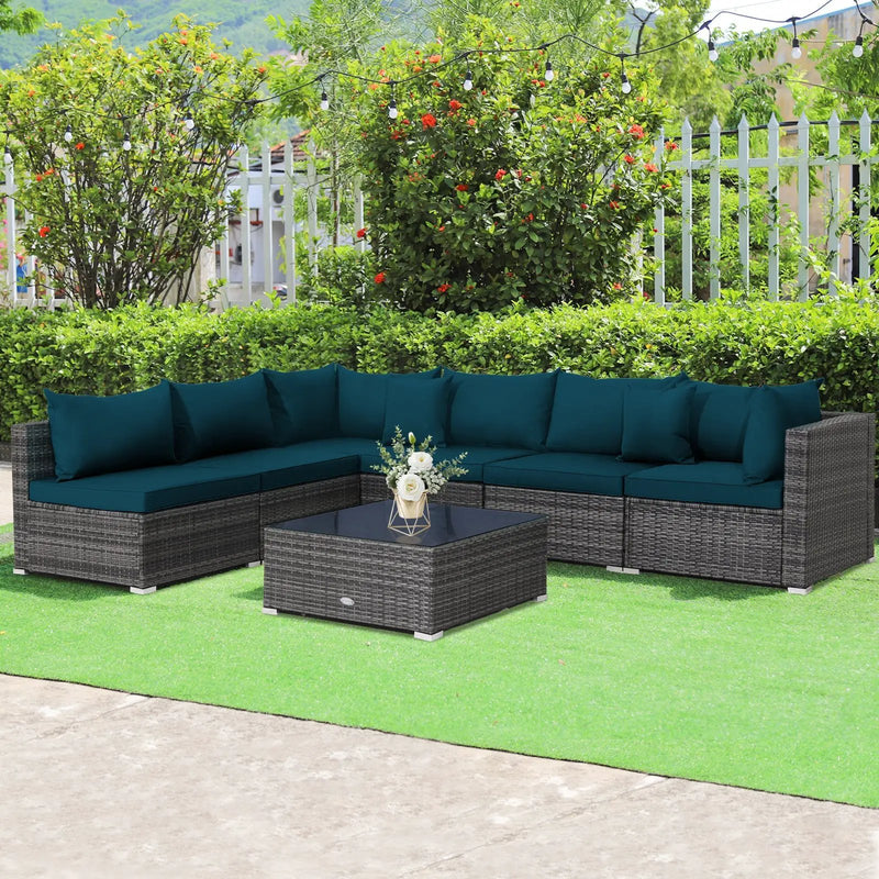 7 Pieces Patio Rattan Furniture Set Sectional Sofa Garden Cushion by DirectDeals