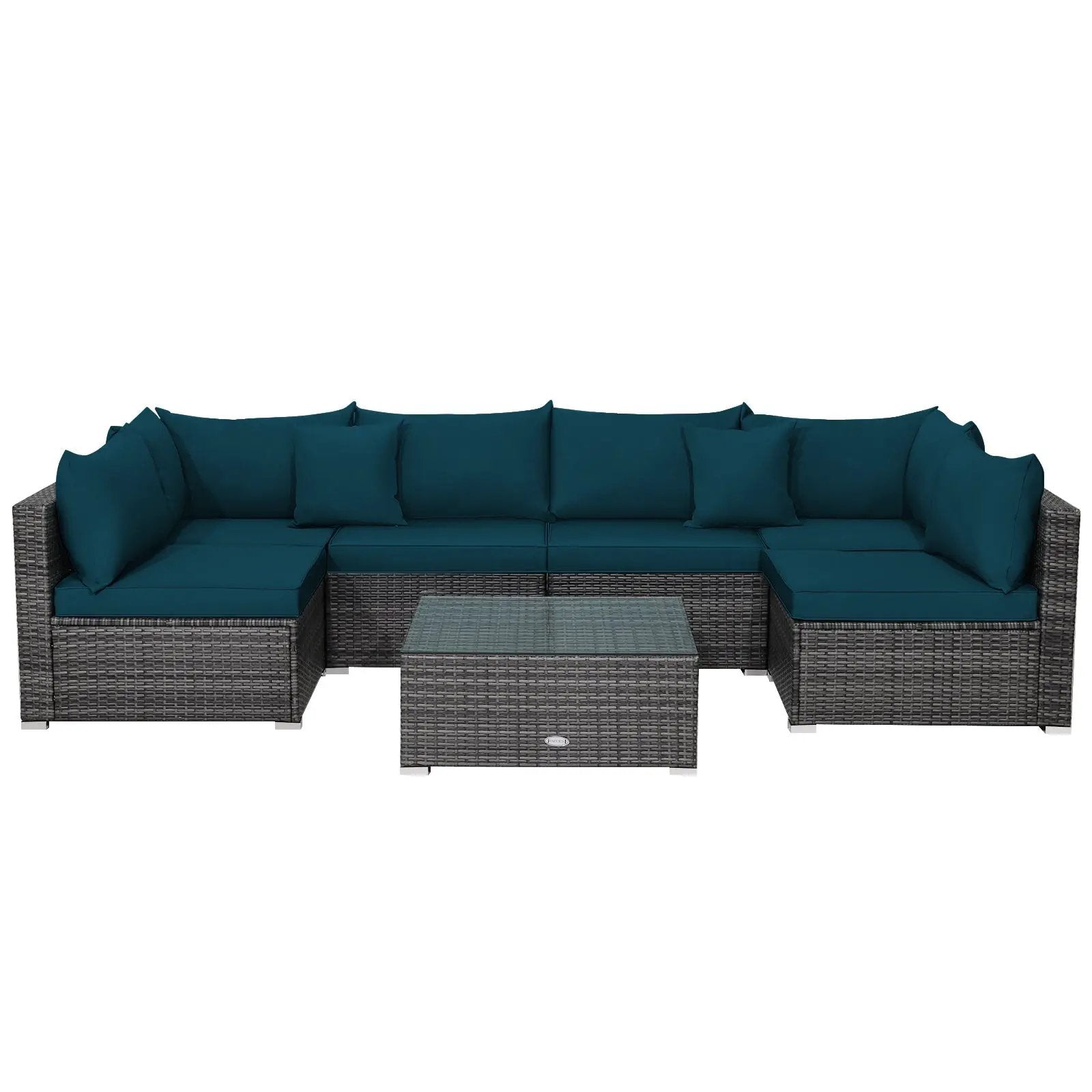 7 Pieces Patio Rattan Furniture Set Sectional Sofa Garden Cushion by DirectDeals