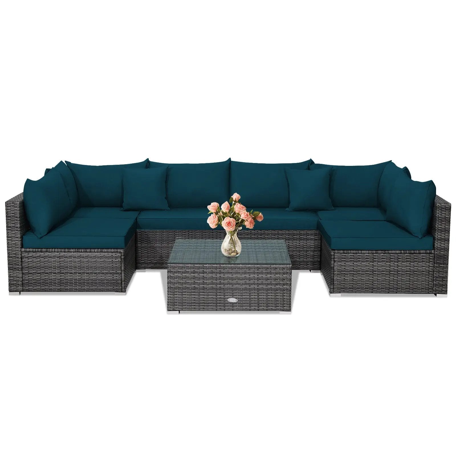 7 Pieces Patio Rattan Furniture Set Sectional Sofa Garden Cushion by DirectDeals