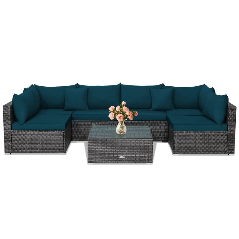 7 Pieces Patio Rattan Furniture Set Sectional Sofa Garden Cushion by DirectDeals