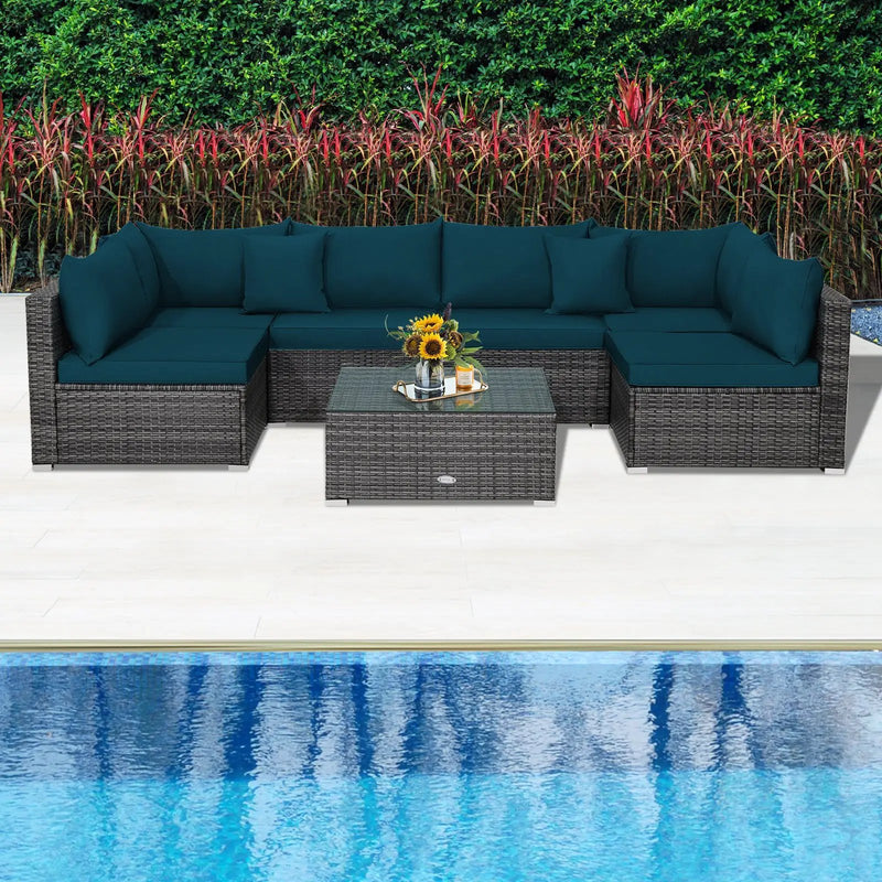 7 Pieces Patio Rattan Furniture Set Sectional Sofa Garden Cushion by DirectDeals