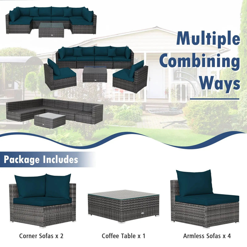 7 Pieces Patio Rattan Furniture Set Sectional Sofa Garden Cushion by DirectDeals