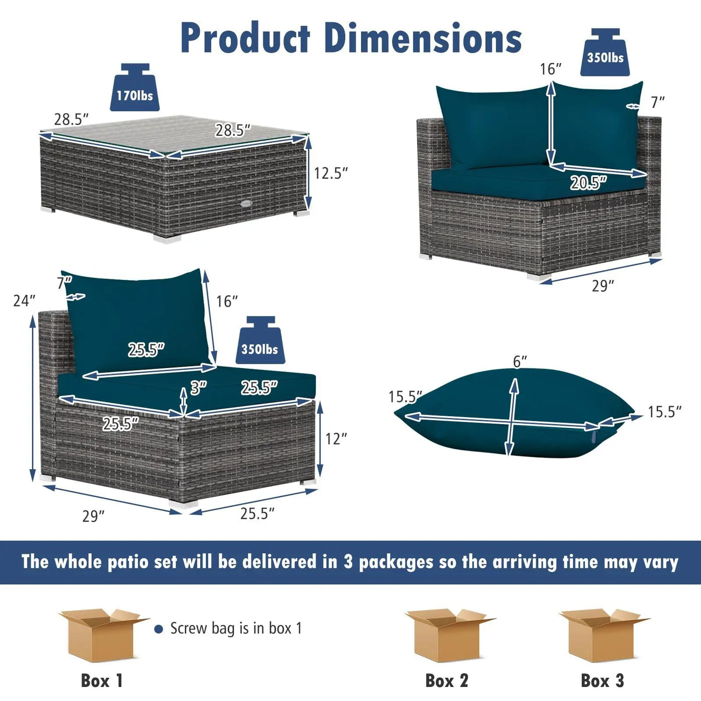 7 Pieces Patio Rattan Furniture Set Sectional Sofa Garden Cushion by DirectDeals