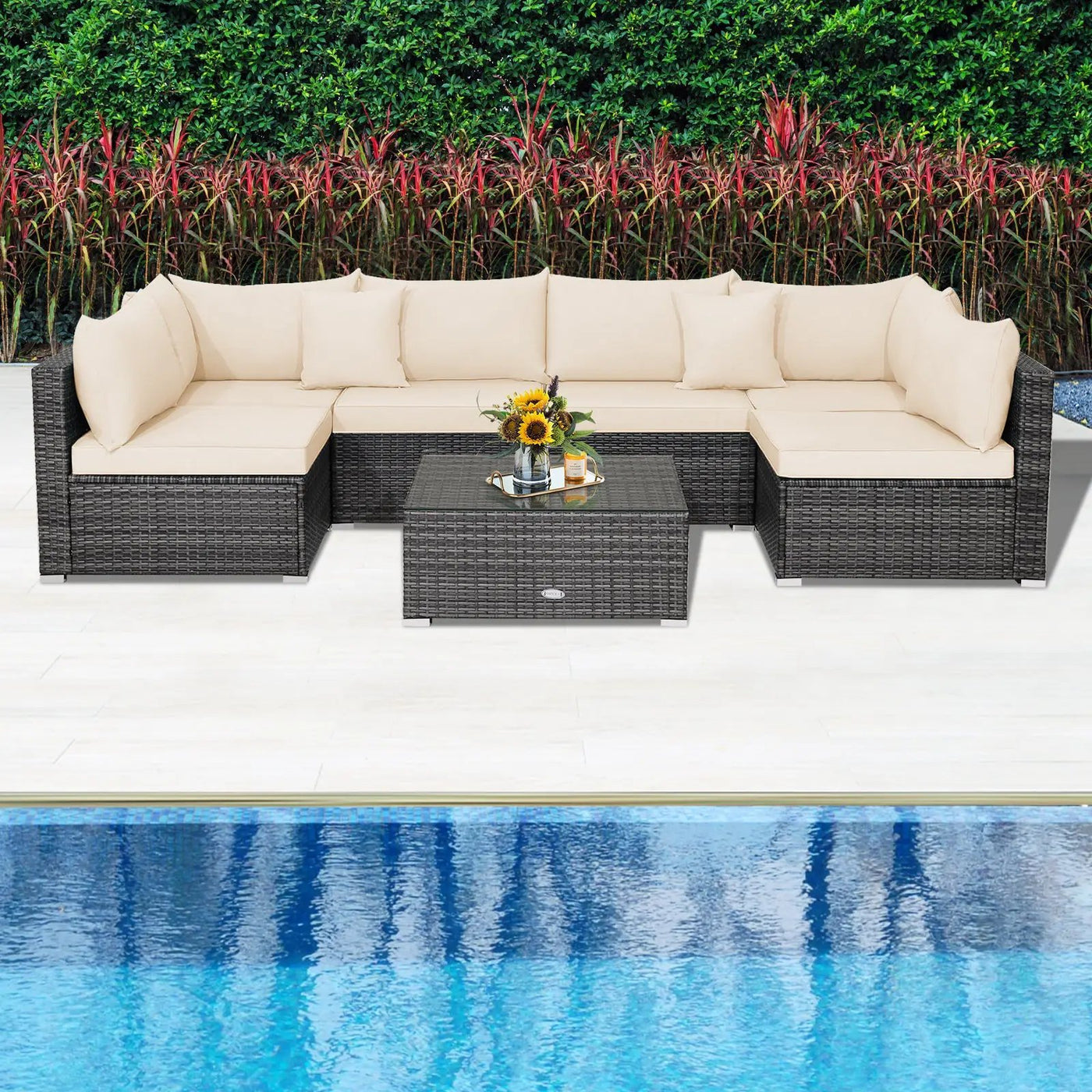 7 Pieces Patio Rattan Furniture Set Sectional Sofa Garden Cushion by DirectDeals