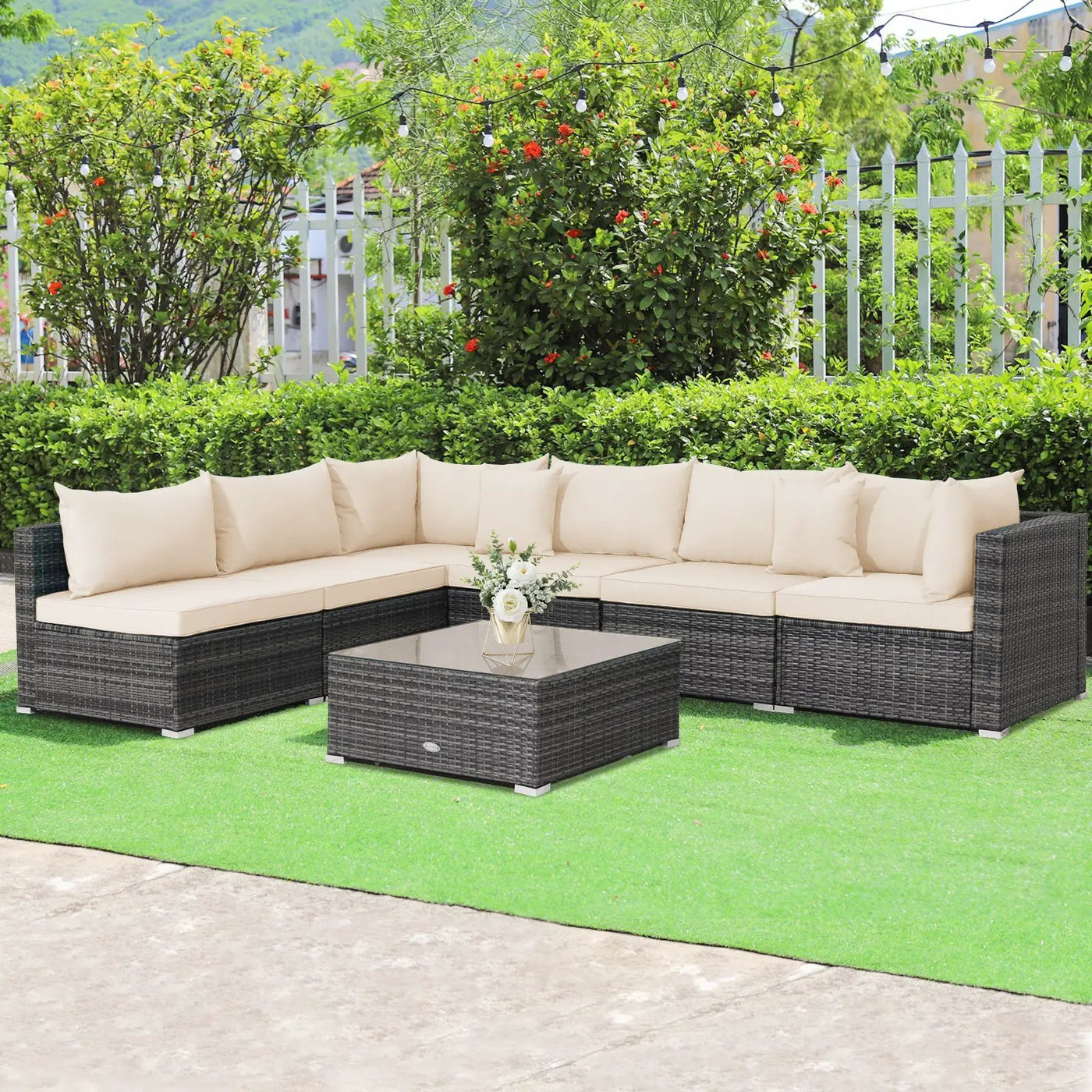 7 Pieces Patio Rattan Furniture Set Sectional Sofa Garden Cushion by DirectDeals