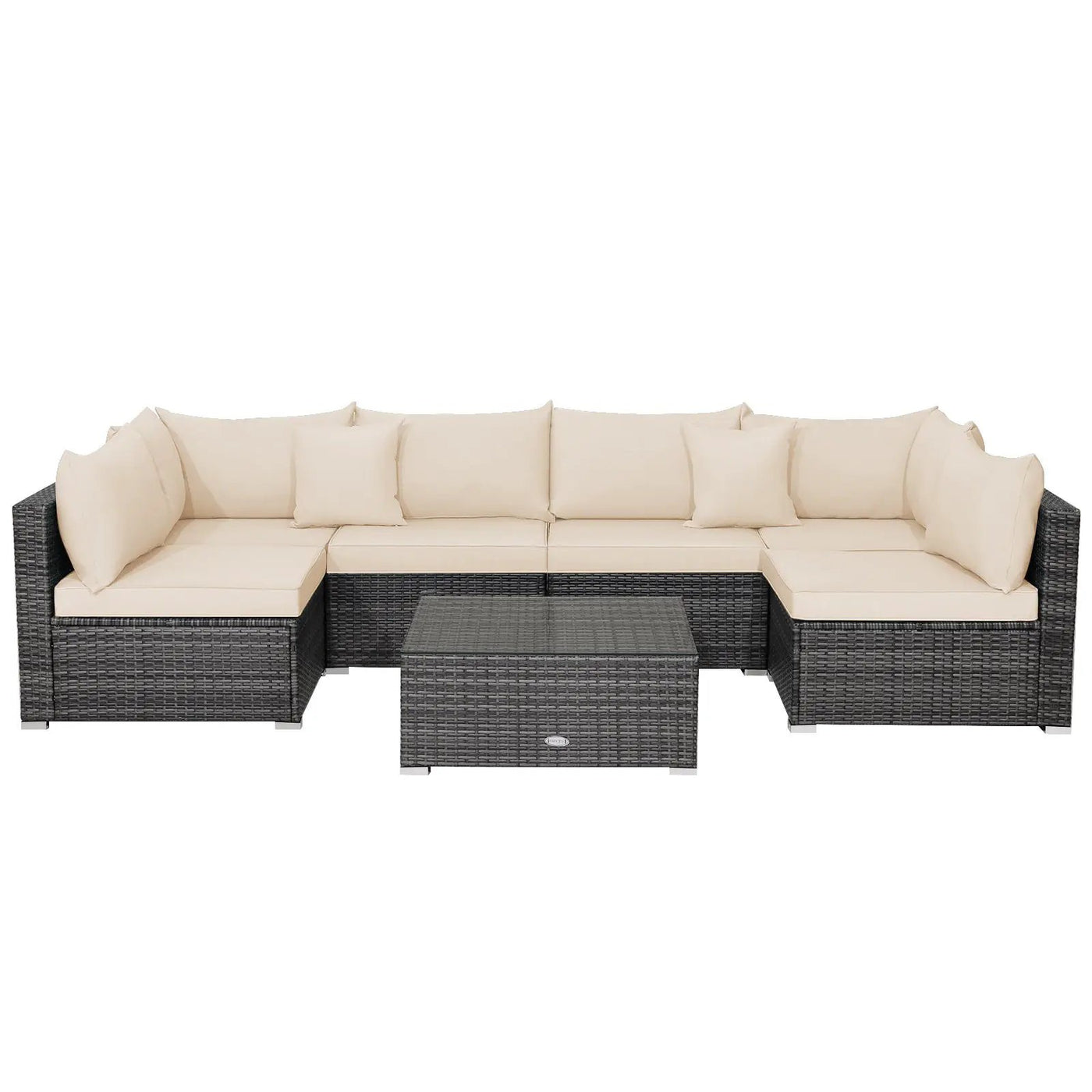 7 Pieces Patio Rattan Furniture Set Sectional Sofa Garden Cushion by DirectDeals