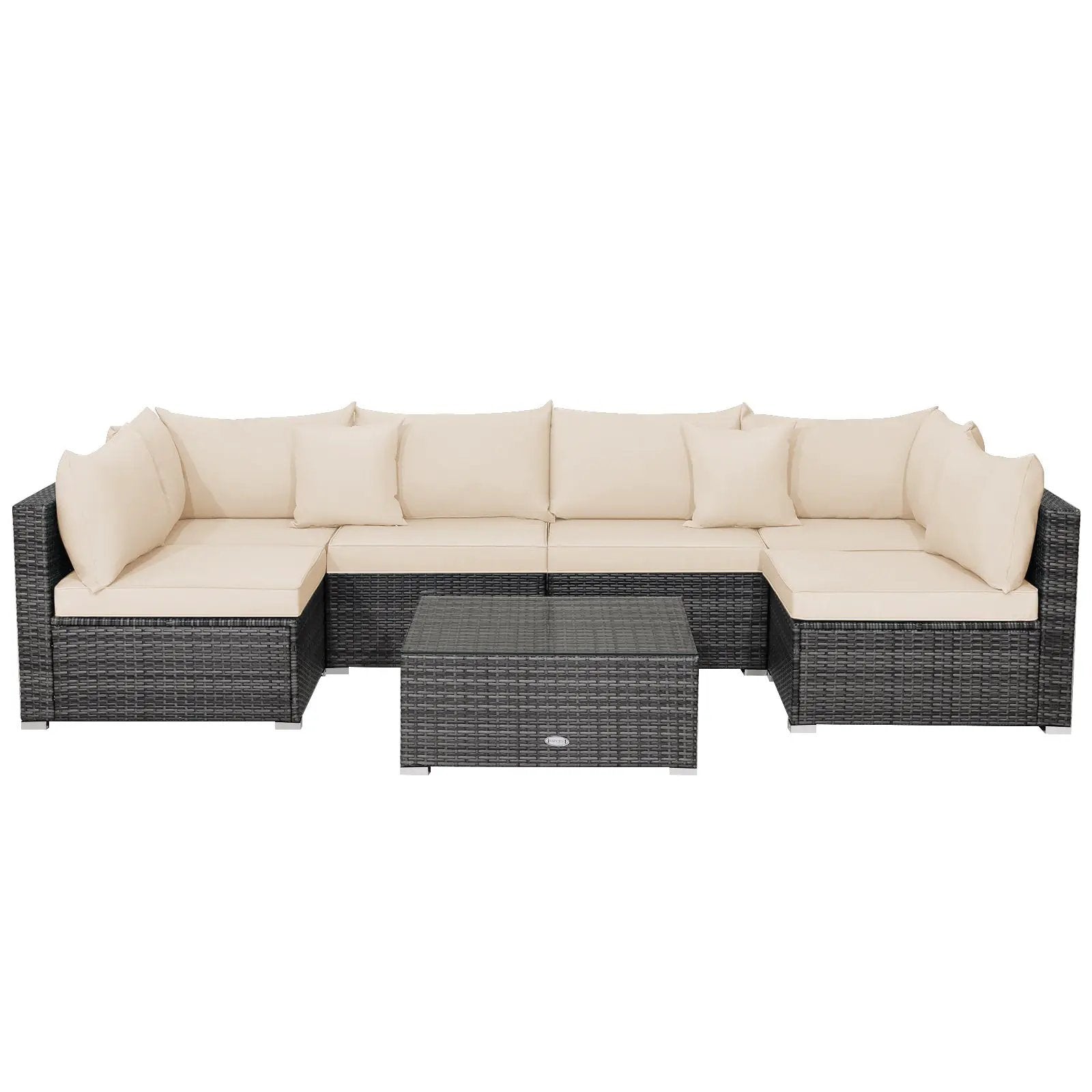 7 Pieces Patio Rattan Furniture Set Sectional Sofa Garden Cushion by DirectDeals