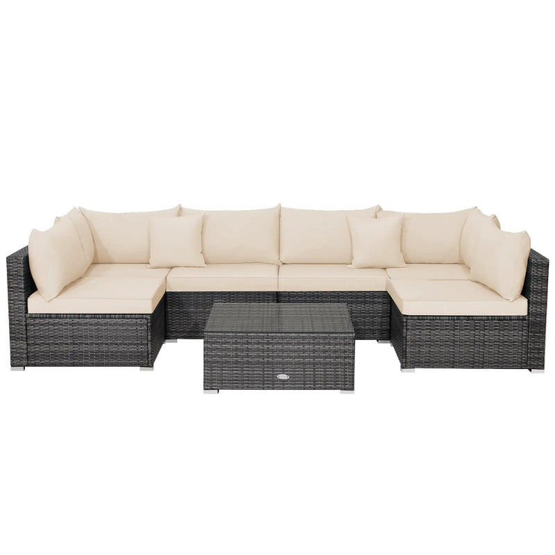 7 Pieces Patio Rattan Furniture Set Sectional Sofa Garden Cushion by DirectDeals