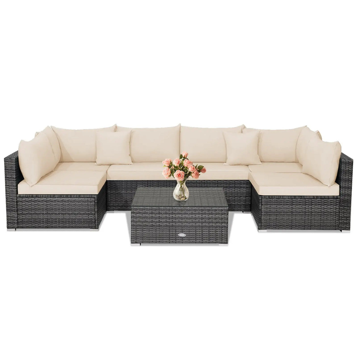 7 Pieces Patio Rattan Furniture Set Sectional Sofa Garden Cushion by DirectDeals