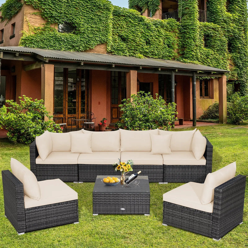 7 Pieces Patio Rattan Furniture Set Sectional Sofa Garden Cushion by DirectDeals
