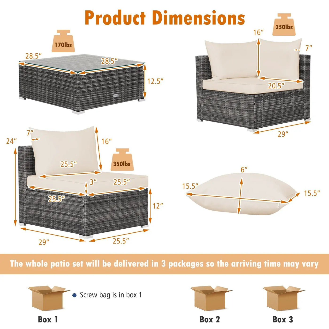 7 Pieces Patio Rattan Furniture Set Sectional Sofa Garden Cushion by DirectDeals
