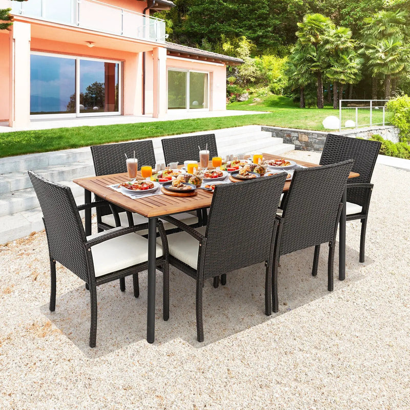 7 Pieces Patio Wicker Cushioned Dining Set with Umbrella Hole by DirectDeals