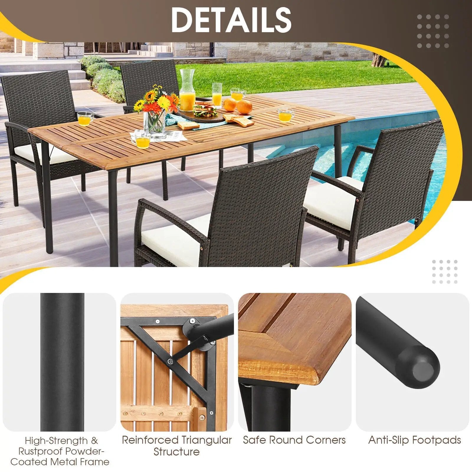7 Pieces Patio Wicker Cushioned Dining Set with Umbrella Hole by DirectDeals