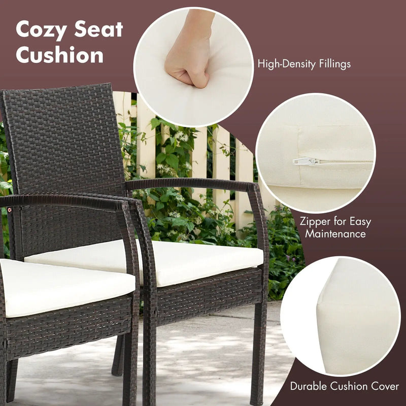 7 Pieces Patio Wicker Cushioned Dining Set with Umbrella Hole by DirectDeals