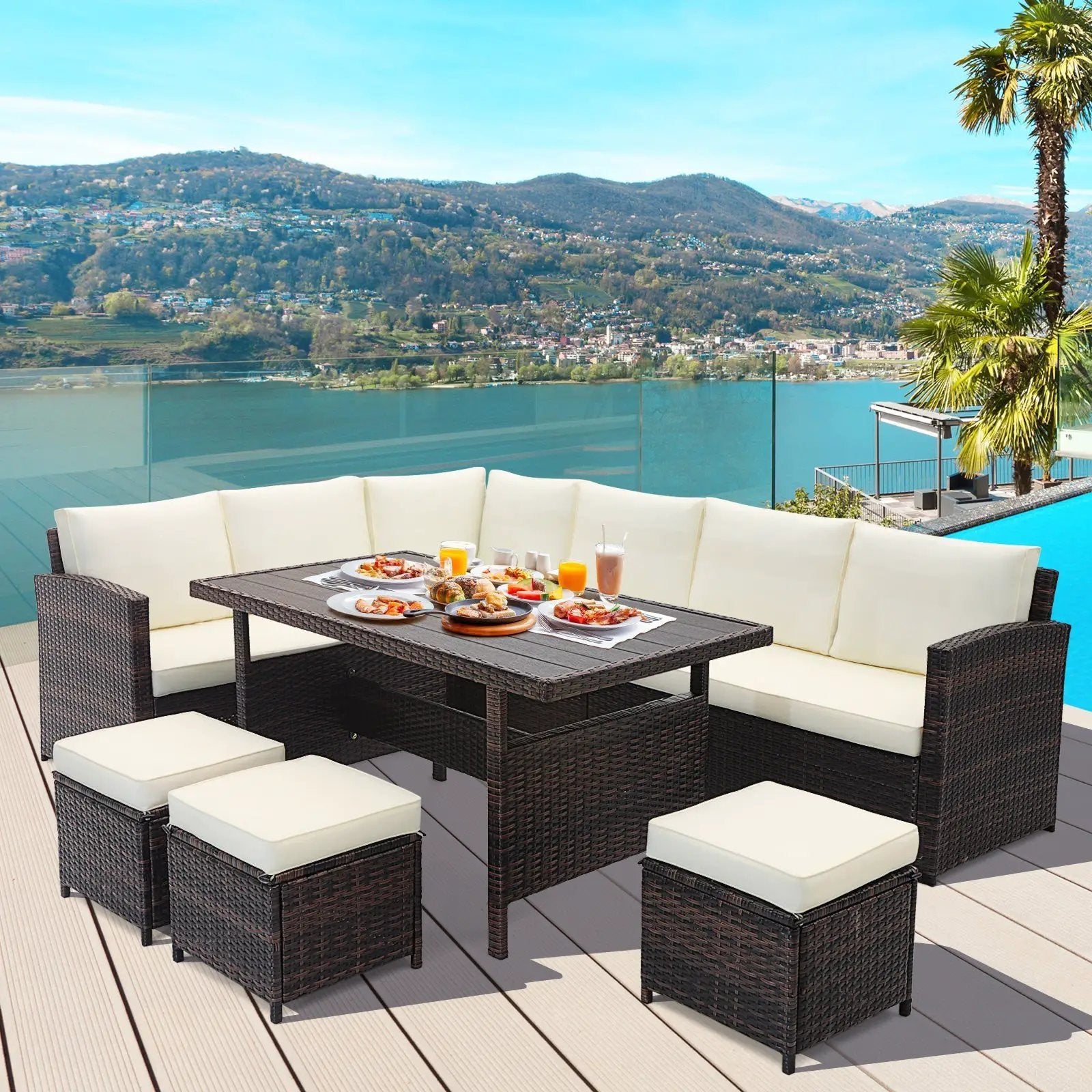 7 Pieces Wicker Patio Furniture Set-White by DirectDeals