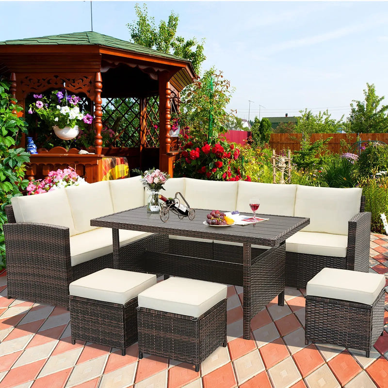 7 Pieces Wicker Patio Furniture Set-White by DirectDeals
