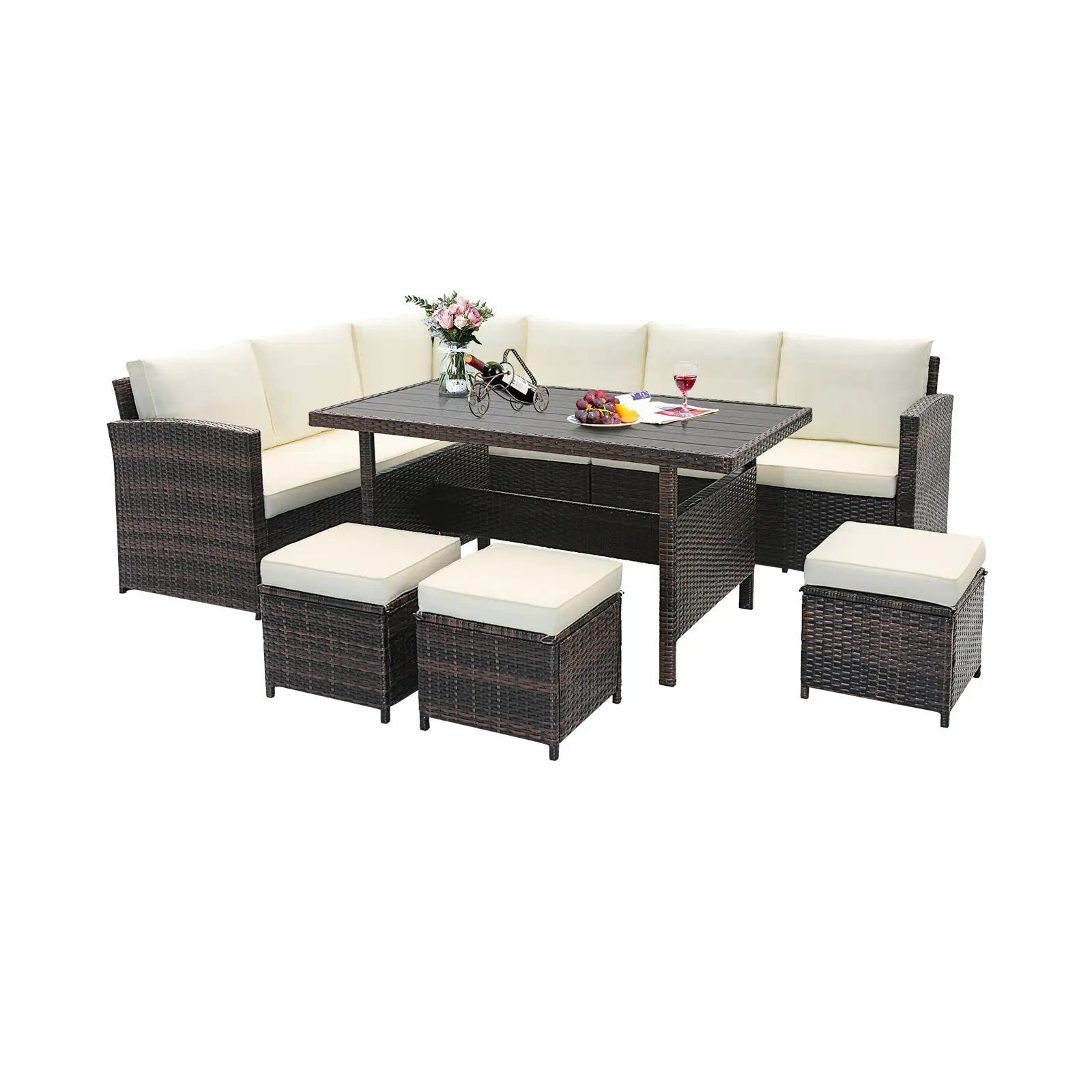 7 Pieces Wicker Patio Furniture Set-White by DirectDeals