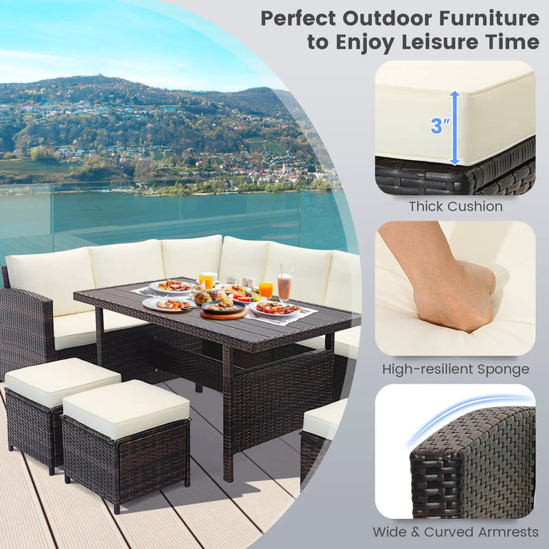 7 Pieces Wicker Patio Furniture Set-White by DirectDeals