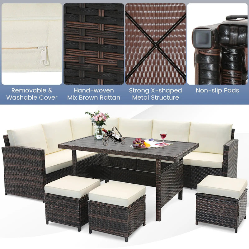 7 Pieces Wicker Patio Furniture Set-White by DirectDeals