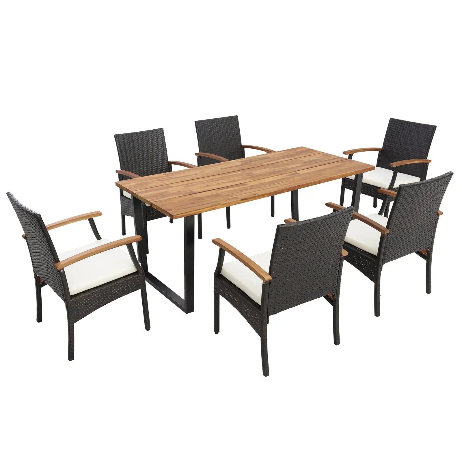 7 Pieces Patio Rattan Dining Set with Umbrella Hole-L by DirectDeals