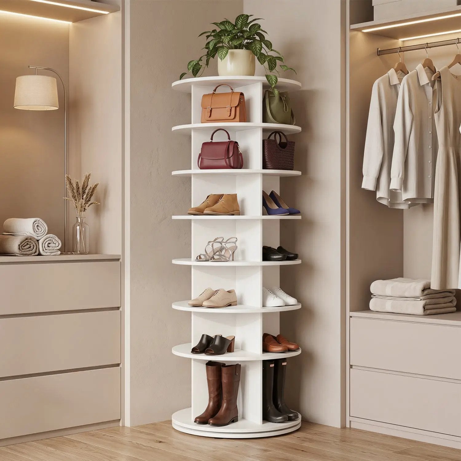 7-Tier Rotating Shoe Rack Tower with 360° Spin - White by DirectDeals