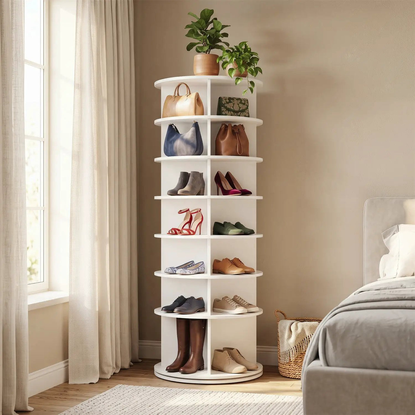 7-Tier Rotating Shoe Rack Tower with 360° Spin - White by DirectDeals