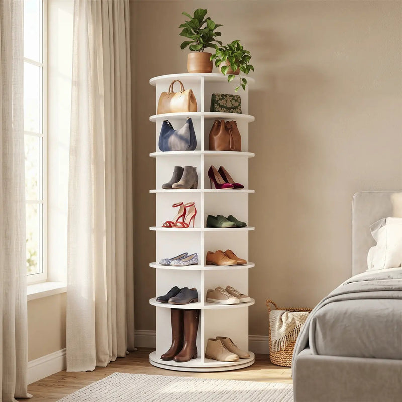 7-Tier Rotating Shoe Rack Tower with 360° Spin - White by DirectDeals