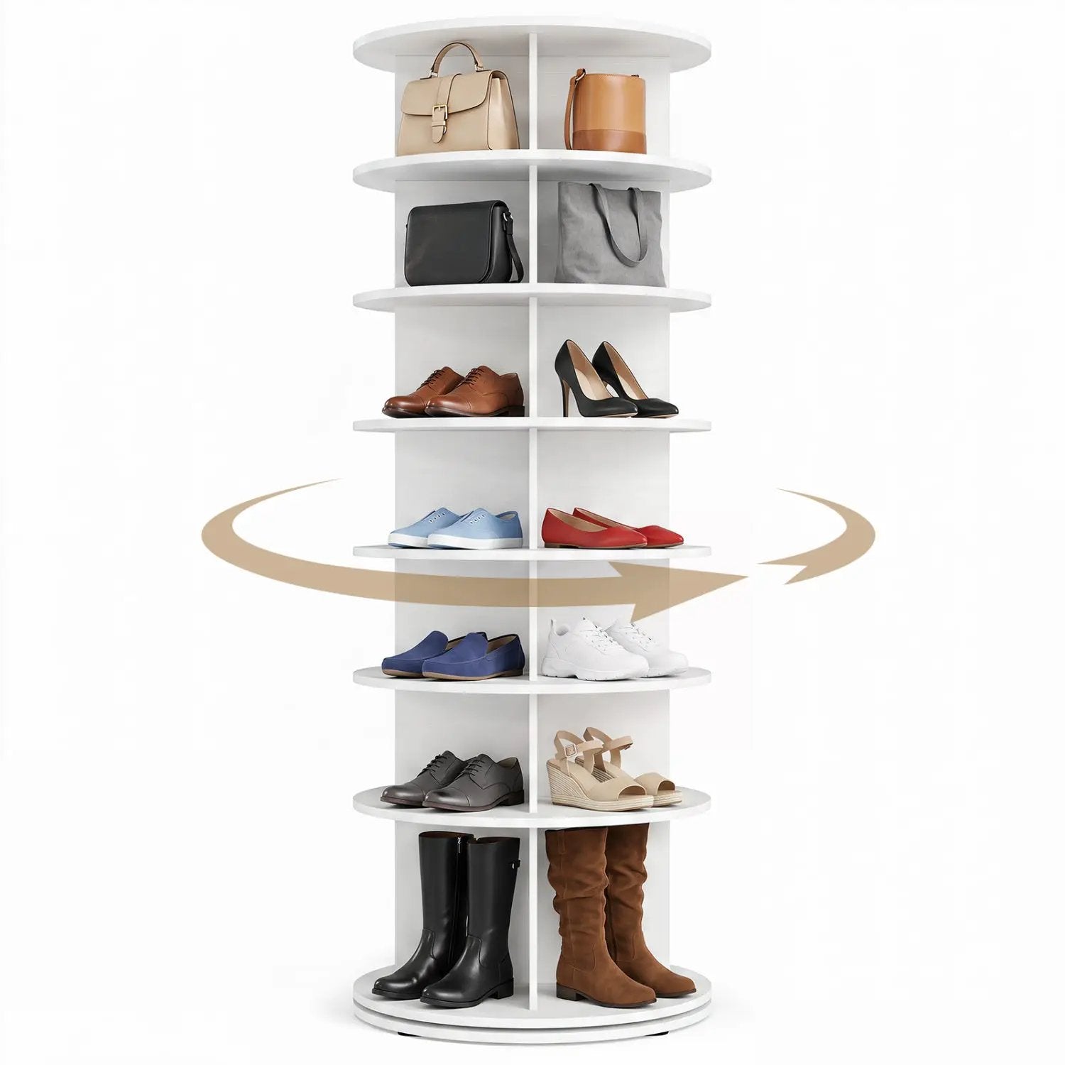 7-Tier Rotating Shoe Rack Tower with 360° Spin - White by DirectDeals