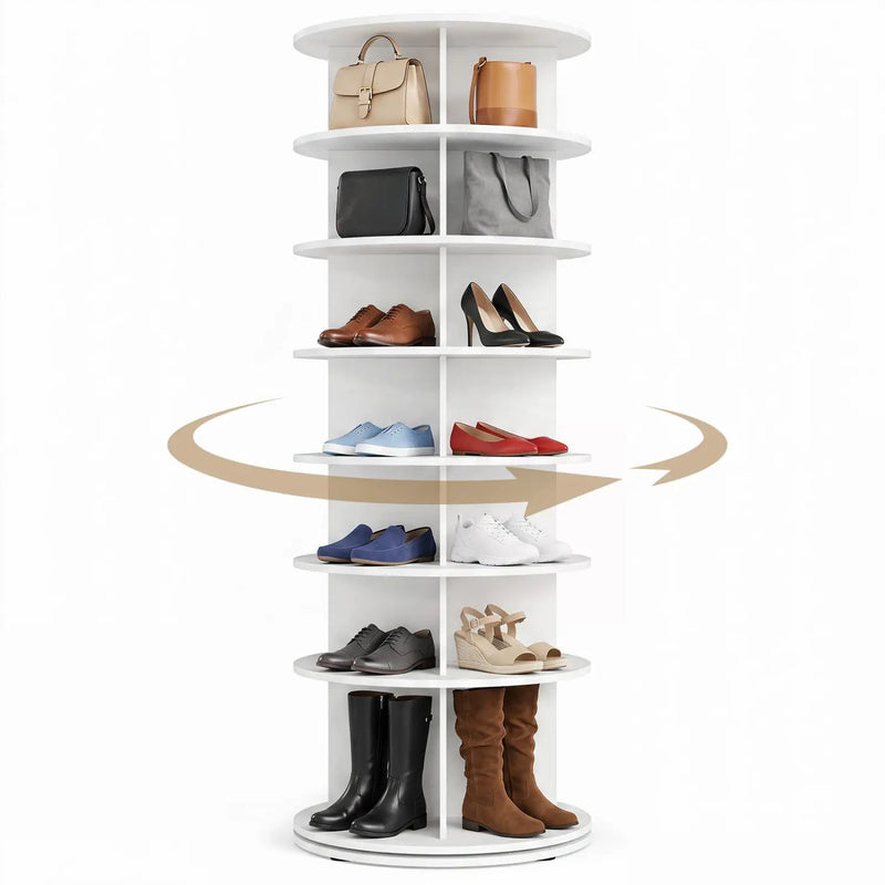 7-Tier Rotating Shoe Rack Tower with 360° Spin - White by DirectDeals