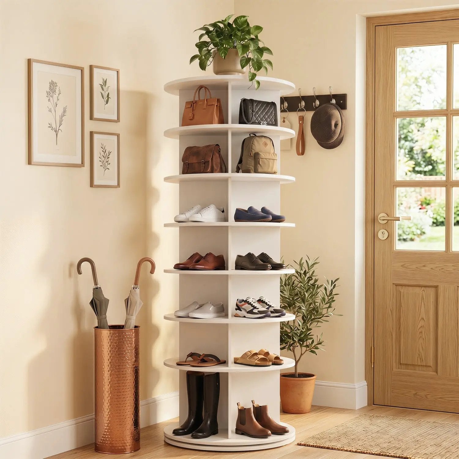 7-Tier Rotating Shoe Rack Tower with 360° Spin - White by DirectDeals