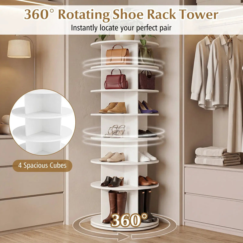 7-Tier Rotating Shoe Rack Tower with 360° Spin - White by DirectDeals