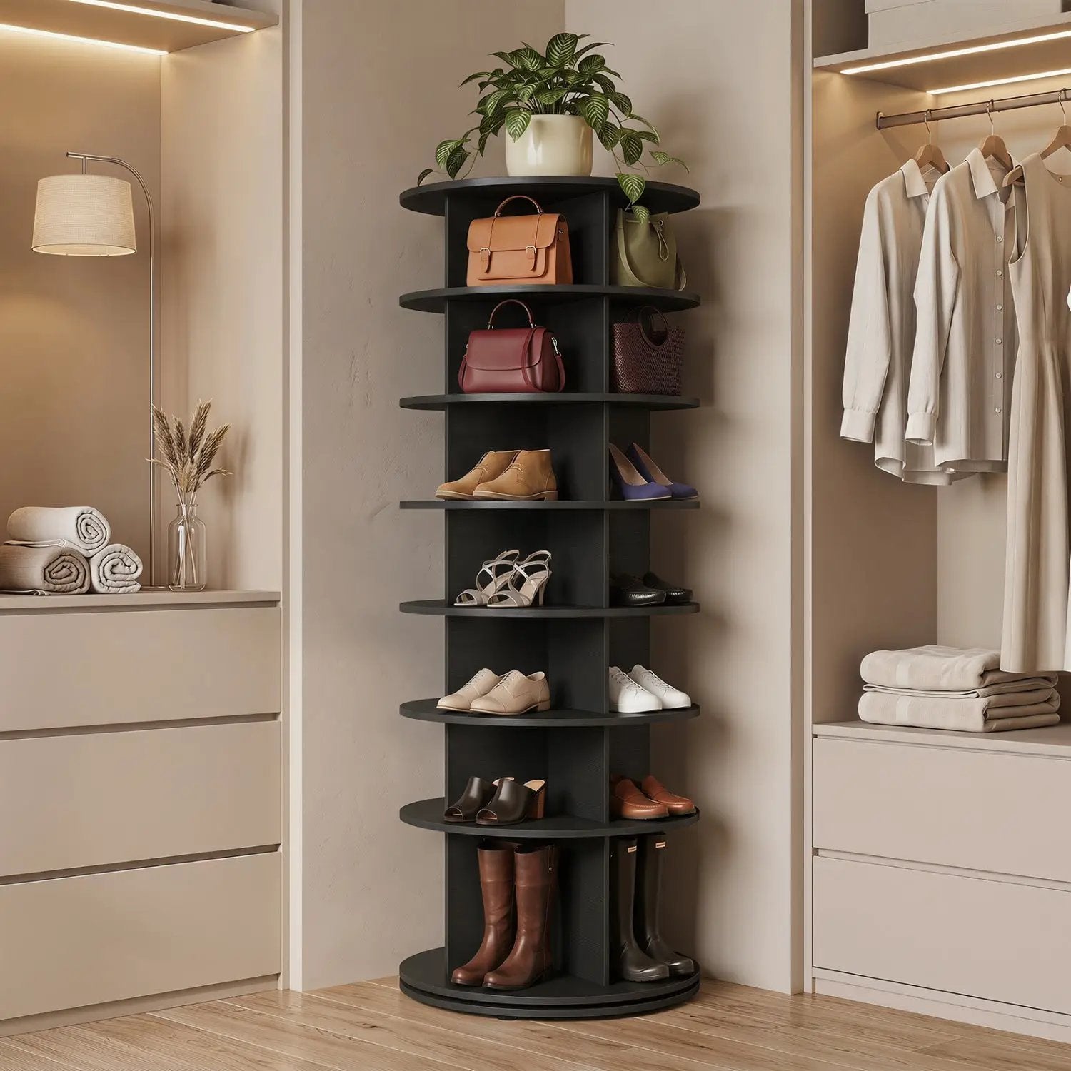 7-Tier Rotating Shoe Rack Tower with 360° Spin - White by DirectDeals
