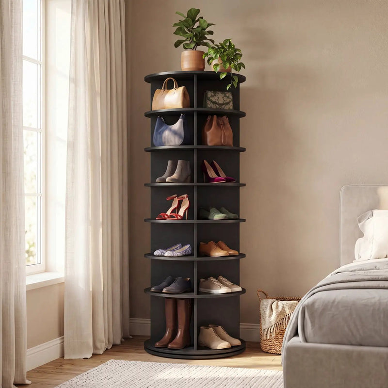 7-Tier Rotating Shoe Rack Tower with 360° Spin - White by DirectDeals