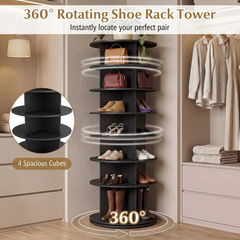 7-Tier Rotating Shoe Rack Tower with 360° Spin - White by DirectDeals