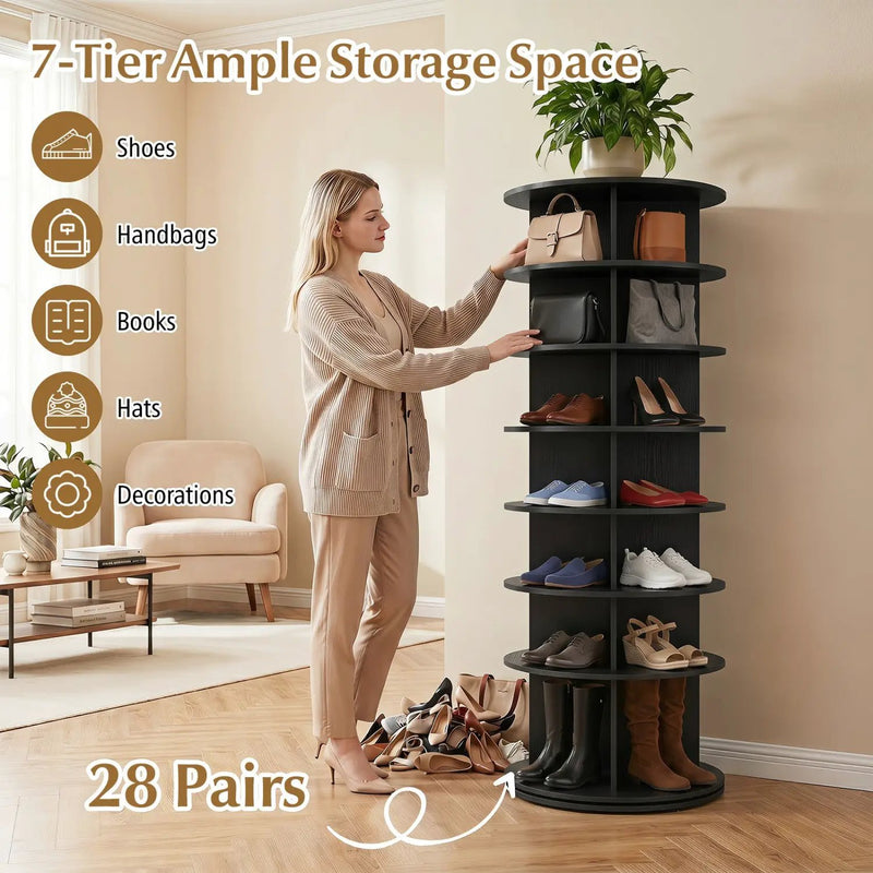 7-Tier Rotating Shoe Rack Tower with 360° Spin - White by DirectDeals