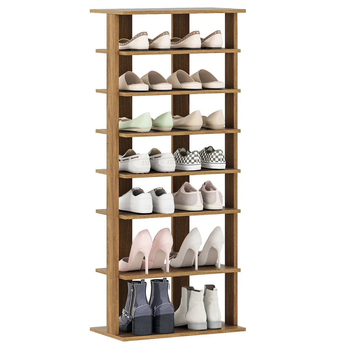 7-Tier Dual Shoe Rack Free Standing Shelves Storage Shelves Concise-Black by DirectDeals