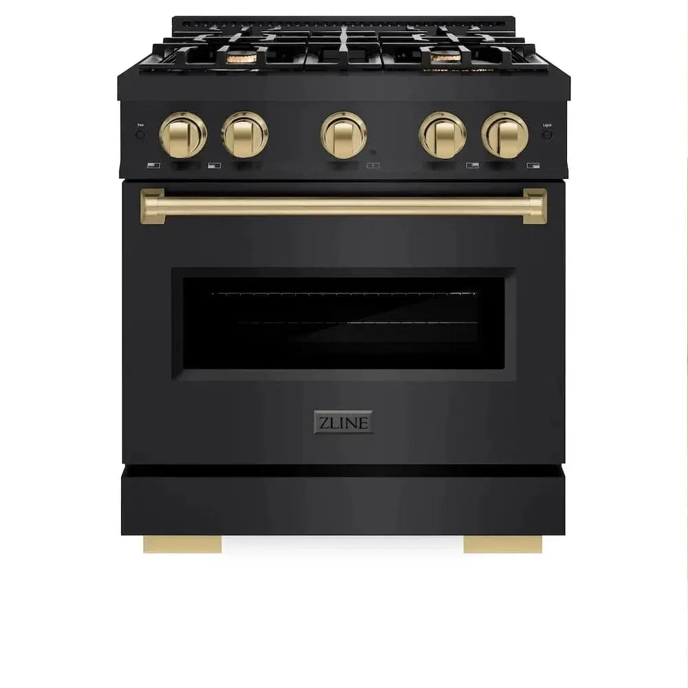 ZLINE 30" Classic Gas Range, Convection Gas Oven Black Stainless Steel, Champagne Bronze CGRBZ-30-CB by Farmhouse Kitchen and Bath