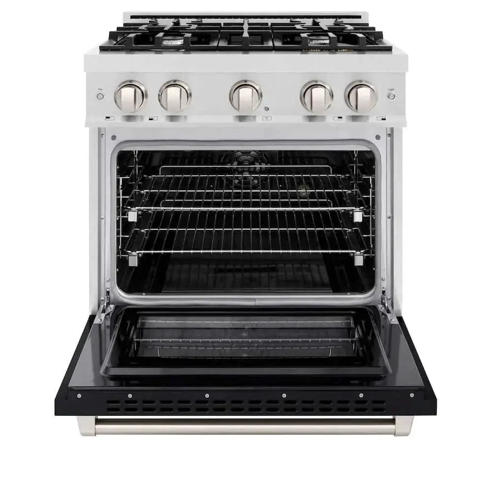 ZLINE 36" Select Gas Range Convection Gas Oven DuraSnow® Stainless Steel Black Matte Door HGRS-BLM-36 by Farmhouse Kitchen and Bath