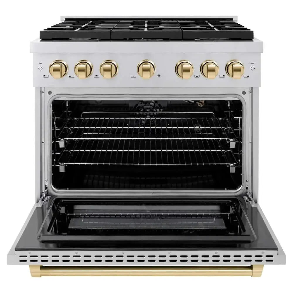 ZLINE 36"Gas Range, Convection Oven Stainless Steel, Gold, SGRZ-36-G by Farmhouse Kitchen and Bath